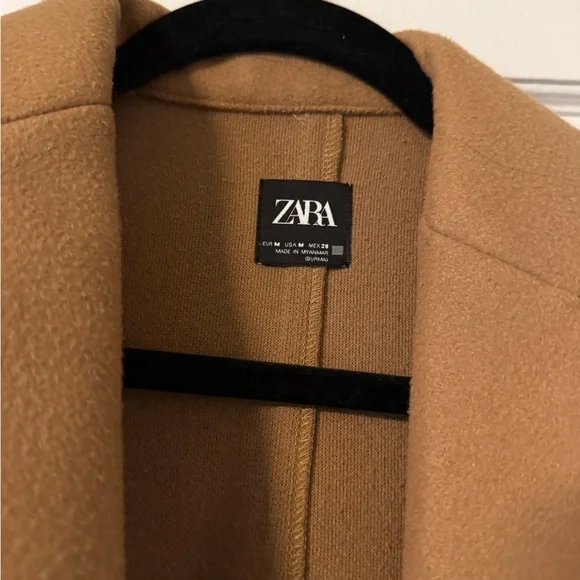 Zara Camel Brown Long Open-Front Trench Coat - Picture 5 of 6